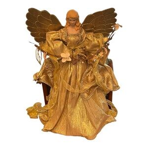 Angel Christmas Tree Topper 18” Big Holiday Time Golden Home Decor